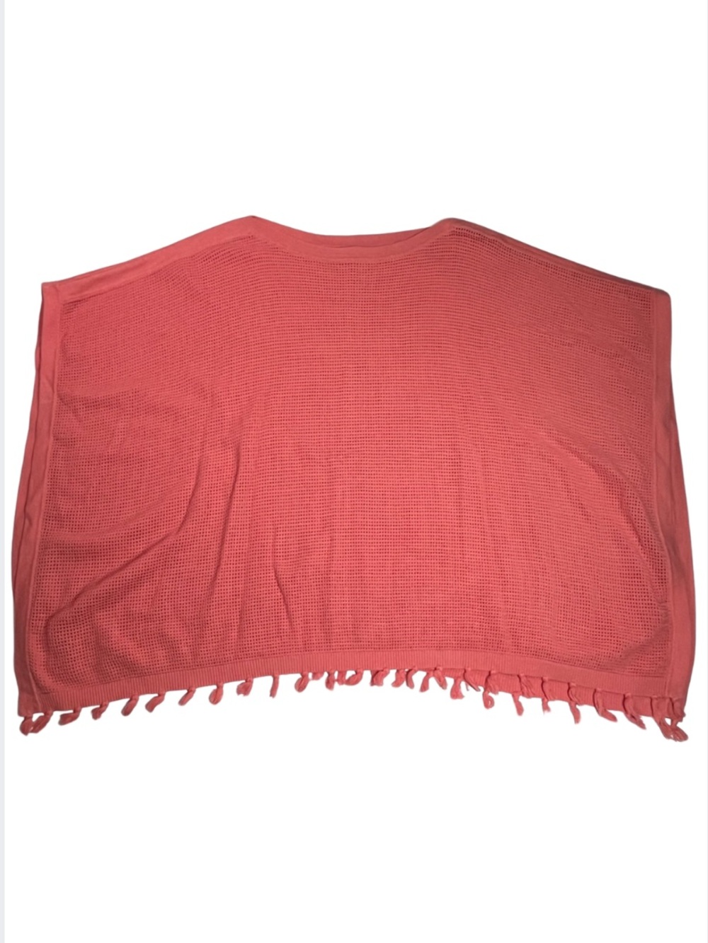 J. McLaughlin Women’s OS Coral Cotton Knit Poncho Fringe Hem Beach Resortwear
